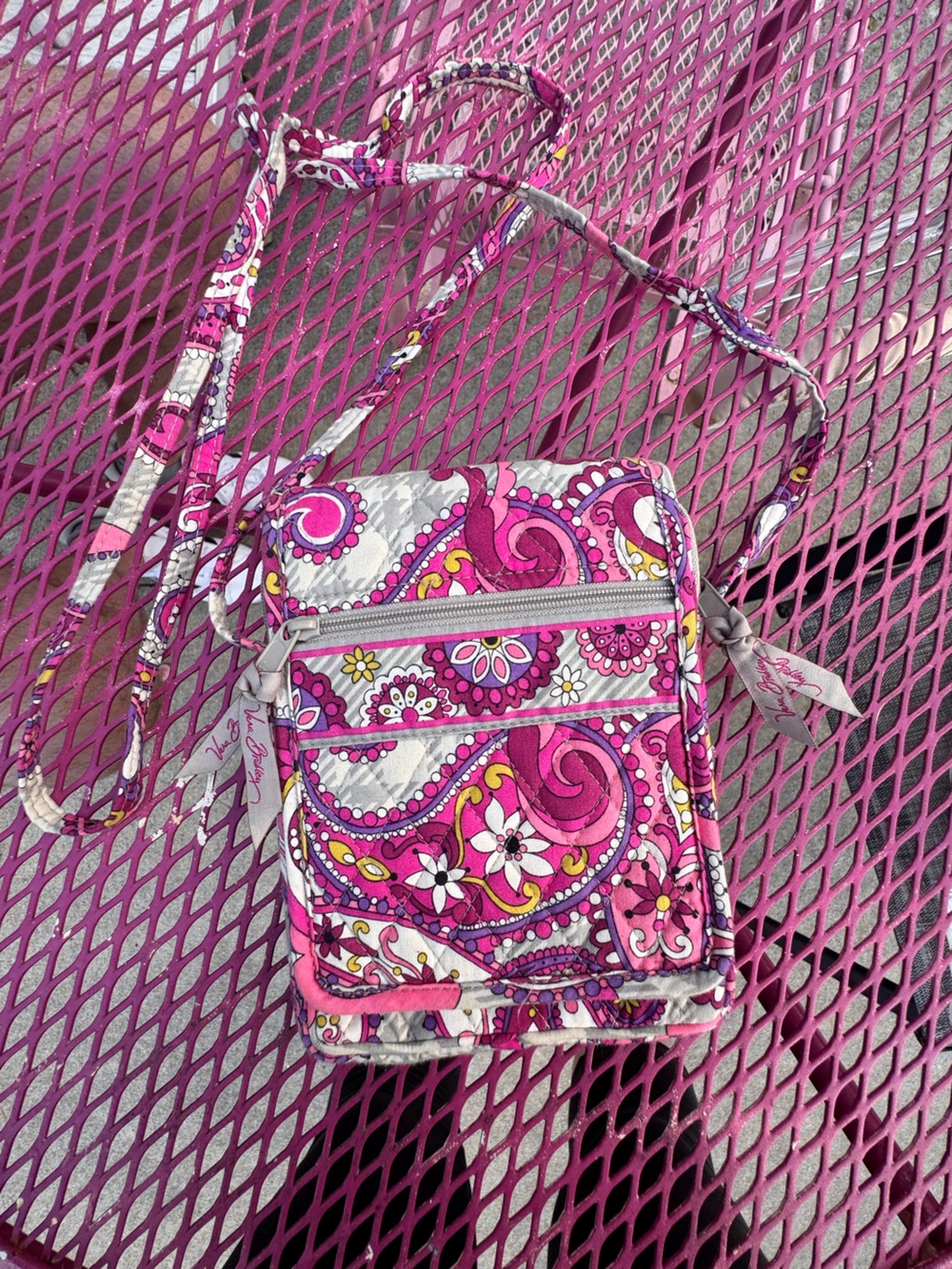 Vera Bradley Pink Paisley Quilted Crossbody with Yellow Accents